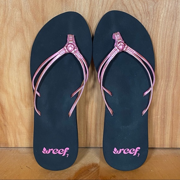 Womens 7 Reef Flip Flop Sandals Black Pink SEF1151 - Picture 5 of 9